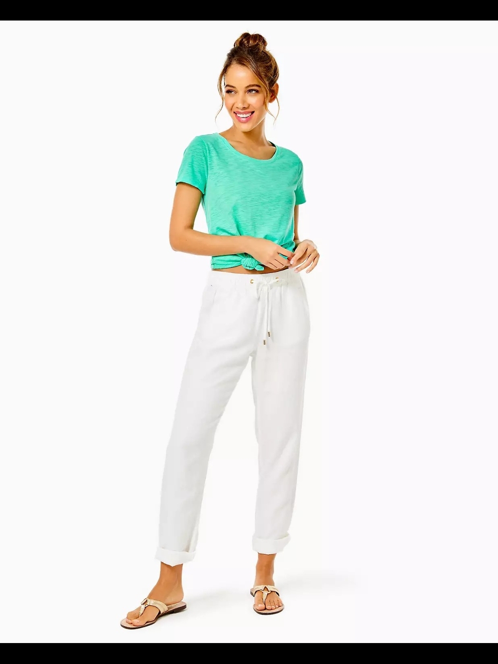 Lilly Pulitzer White Drawstring Linen Joggers